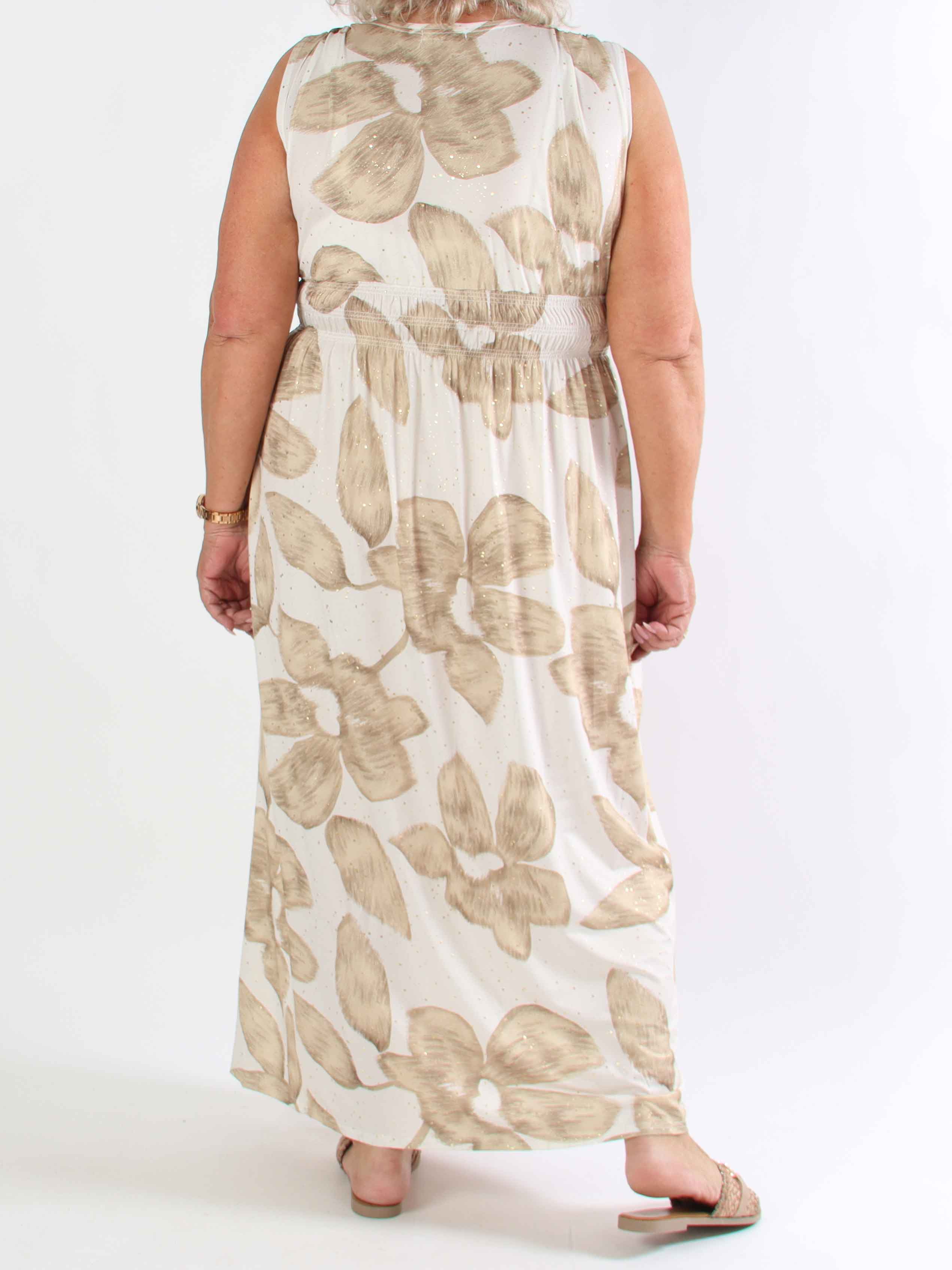 Pams Art Flower Sleeveless - Elastisk plus size kjole med store blomstermotiver